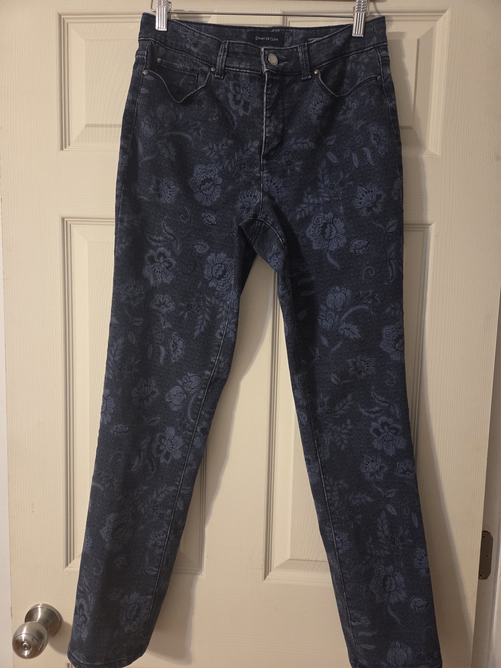 Charter Club Blue Floral Straight-Leg Jeans